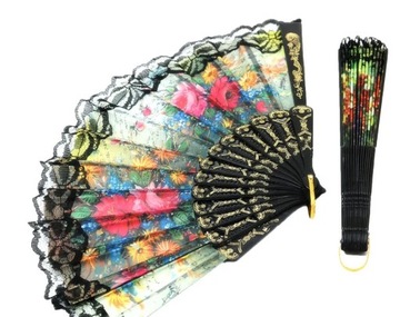 ВЕЕР С КРУЖЕВОМ, СКЛАДНОЙ ДЛЯ ЖАРКОГО ЛЕТА, ДЕКОРАТИВНЫЕ ИСПАНСКИЕ УЗОРЫ, ЦВЕТЫ