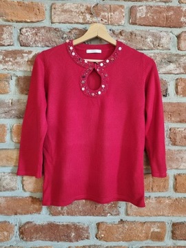 Czerwony sweterek * zdobiony dekolt * MARKS&SPENCER