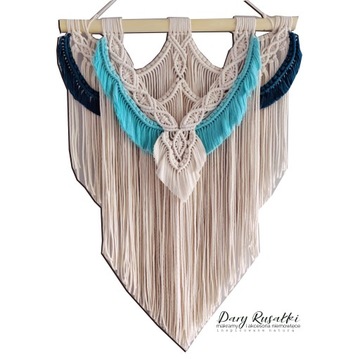 makrama boho dekoracja ścienna boho niebieska