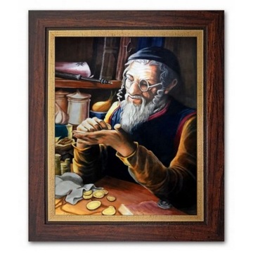 PORTRET ŻYDA Z PIENIĄŻKIEM ŻYD NA SZCZĘŚCIE OBRAZ
