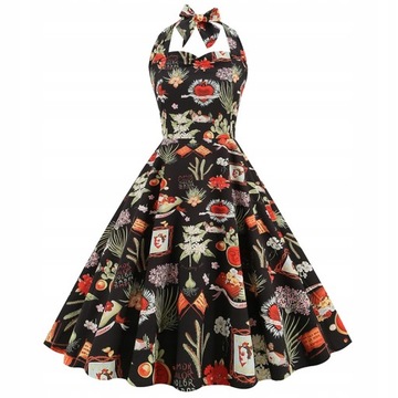 Elegancka Sukienka Z Nadrukiem Retro Koktajlowym