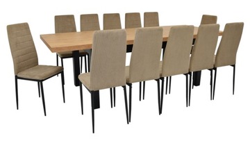 duży stół rozkładany 170/250 cm blat DĄB + 12 x BOHO krzesła beż do salonu