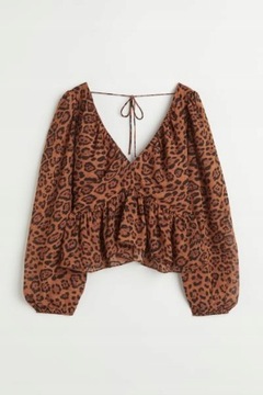 H&M baskinka falbanka babydoll panterka bluzka centki leopard wycięte plecy