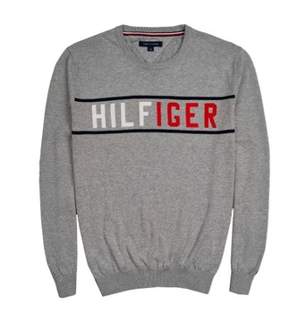 TOMMY HILFIGER MĘSKI SWETER CREW NECK SZARY DUŻE LOGO ORYGINAŁ r. L