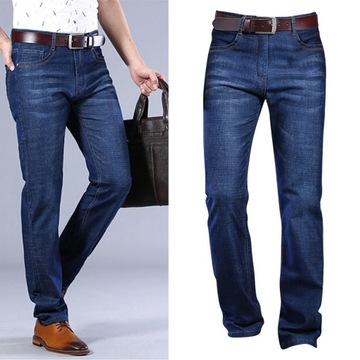 Męskie jeansy o prostym kroju, proste, szerokie nogawki, luźny krój, głęboki błękit 31