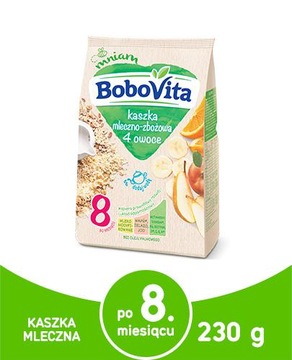 BOBOVITA Kaszka mleczno-zbożowa 4 owoce po 8 m-cu