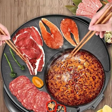 Grill elektryczny z przenośnym gorącym garnkiem do grilla z makaronem Shabu Shabu 34 cm