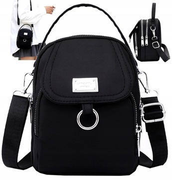 Kopertówka Torebka na telefon ramię portfel Damska czarna mała pasek Torba