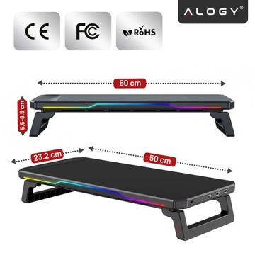 PODSTAWKA POD MONITOR LAPTOP HUB USB USB-C PÓŁKA NADSTAWKA OŚWIETLENIE RGB