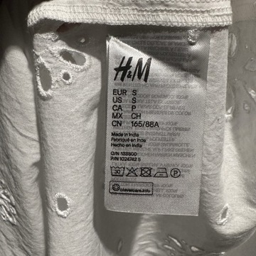 H&M Biała Luźna Sukienka Tunika Hafty S