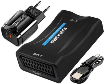 KONWERTER ADAPTER SCART DO HDMI + ŁADOWARKA USB
