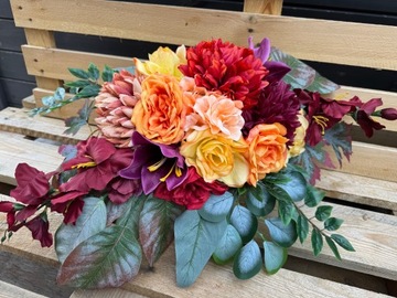 JESIENNY KOMPLET Wiązanka + BUKIET Stroik Sztuczne KWIATY na Cmentarz Grób