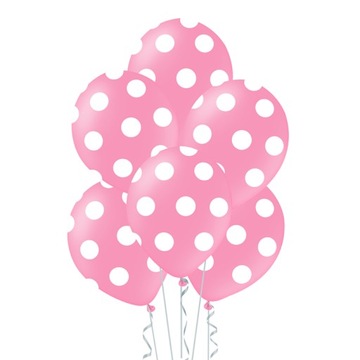 Balony RÓŻOWE W BIAŁE KROPKI groszki x5 DUŻE