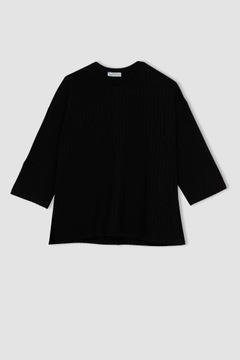 K006D10 БЛУЗКА ДЛЯ МАТЕРИАЛОВ ЧЕРНАЯ В РЕБИНКУ СВОБОДНАЯ КЛАССИЧЕСКАЯ DEFACTO XXL