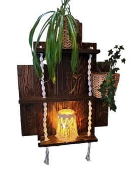 Drewniana PÓŁKA ze sznurem BOHO naturalna BRĄZ