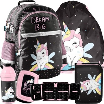 PLECAK SZKOLNY JEDNOROŻEC UNICORN KOMPLET 5elem.