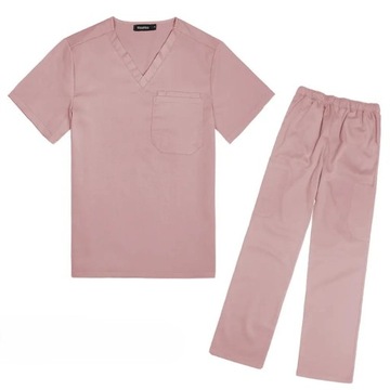KOMPLET MEDYCZNY DAMSKI SCRUB UNIFORM UBRANIE MUNDUREK JASNORÓŻOWY ROZ. M