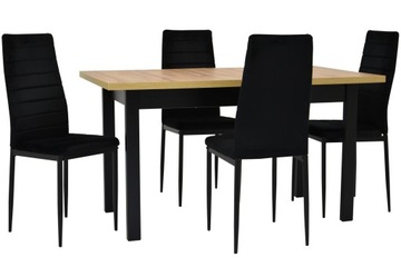 Stół 80x140/180 cm i 4 krzesła czarny welur