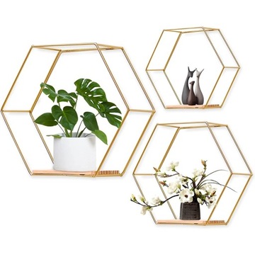 Zestaw półek hexagon loft plastry miodu gold 2szt