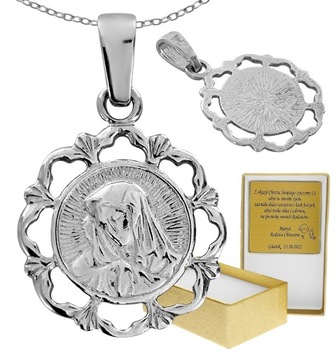 SREBRNY MEDALIK OZDOBNY Z MATKĄ BOSKĄ PRÓBA 925