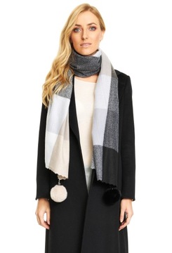 ШАРФ ЖЕНСКИЙ, ПЛОТНЫЙ, ТЕПЛЫЙ, с большими помпонами.