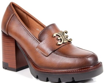 iShoes ОБУВЬ ЖЕНСКАЯ МОКАСИНЫ НА ВЫСОКОМ КАБЛУКЕ С ДЕКОРАТИВНОЙ ЗОЛОТОЙ ПРЯЖКОЙ