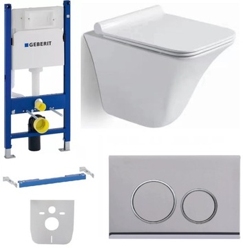 ZESTAW Stelaż WC GEBERIT UP100 + przycisk chrom + miska WC + deska W/O