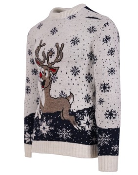 SWETER ŚWIĄTECZNY JASNY WEŁNA RENIFER RUDOLF 2XL