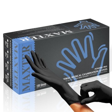 Rękawiczki Rękawice MAX GRIP Nitrylowe Bezpudrowe Czarne MAXTER 100 szt L