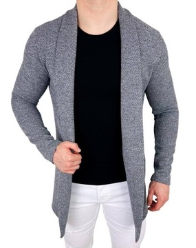 Kardigan meski dlugi sweter szary melanz 6882G - L