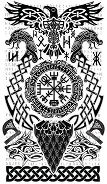 Sztuczny tatuaż Wiking Nordycki znaki czarny