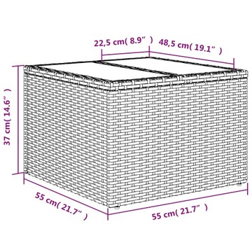 Stół ogrodowy ze szklanym blatem czarny 55x55x37cm rattan PE