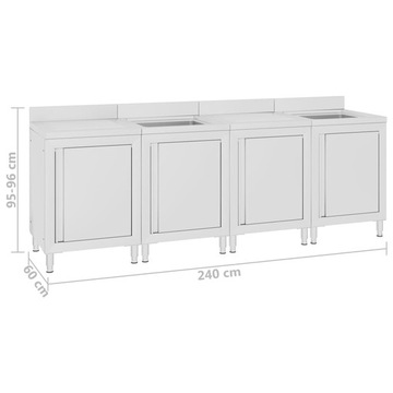 vidaXL Шкаф для кейтеринга с раковиной 240x60x96 см Нержавеющая сталь 3058
