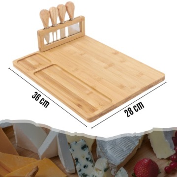 СЕРВИРОВОЧНАЯ ДОСКА ДЛЯ ПОДАЧИ СЫРОВ ХОЛОДНЫХ МЯСНЫХ ЗАКУСОК С НОЖАМИ БАМБУК