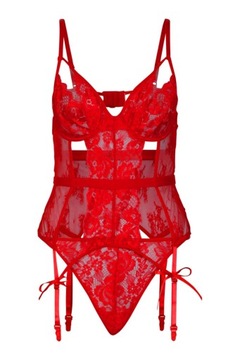 CZERWONE KORONKOWE BODY Z PASEM DO POŃCZOCH BIELIZNA BOOHOO S