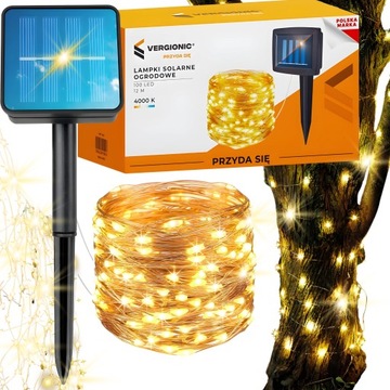 GIRLANDA SOLARNA OGRODOWA ŚWIETLNA LAMPKI DRUCIKI 100 LED 12m PROGRAMATOR