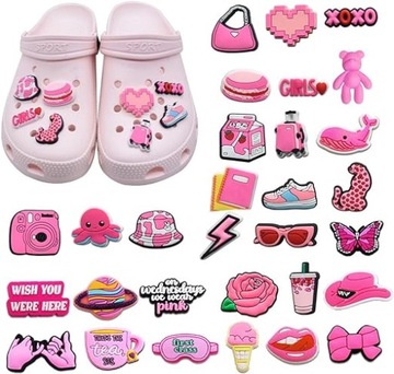 PRZYPINKI PINY DO CROCS CROCSÓW OZDOBA AKCESORIA 30 RÓŻOWYCH