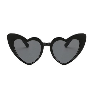 Okulary damskie przeciwsłoneczne duże kocie serca serduszka modne czarne
