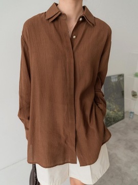 A018R7 КОРИЧНЕВАЯ СВОБОДНАЯ КЛАССИЧЕСКАЯ РУБАШКА DAZY XL