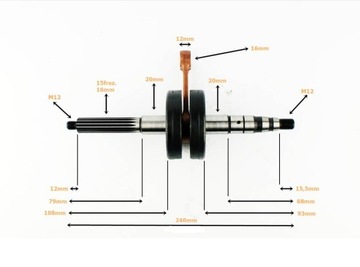 WAŁ KORBOWY 2T - 15 FREZÓW sw. 16 mm ( KEEWAY )
