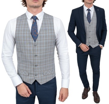 Elegancka Męska Szara Kamizelka w Drobną Kratke - 46