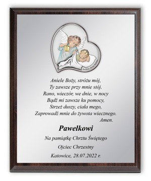 Pamiątka Chrztu Świętego Obrazek Srebrny + GRAWER W OZDOBNYM PUDEŁKU