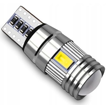 ŻARÓWKA POSTOJOWA W5W 6 LED + SOCZEWKA ALU T10 z canbusem CANBUS