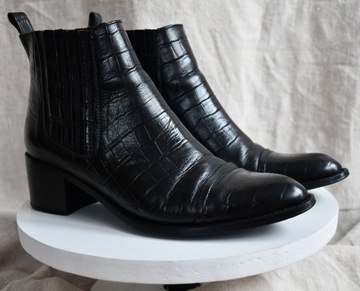 Buty sztyblety czarna skóra tłoczona Premium jakość duńskie BIANCO jak nowe