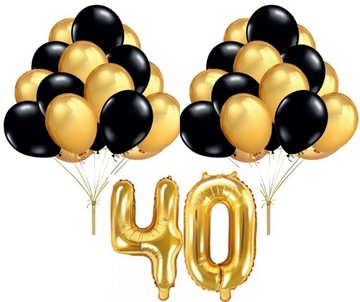 ZESTAW Balonów złoto- czarne BALONY 40 Urodziny
