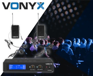 УКВ микрофоны, 2 гарнитуры, 2 клипсы Vonyx WM522B