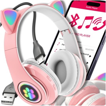 Słuchawki dla Dzieci Bluetooth BEZPRZEWODOW Kocie Uszy Kolor Różowy ŚWIECĄ