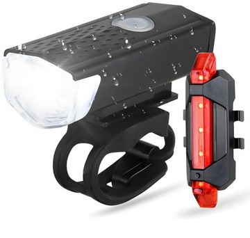 MOCNA LAMPKA ROWEROWA ZESTAW PRZEDNIA TYLNA LED WODOODPORNA AKUMULATOR USB
