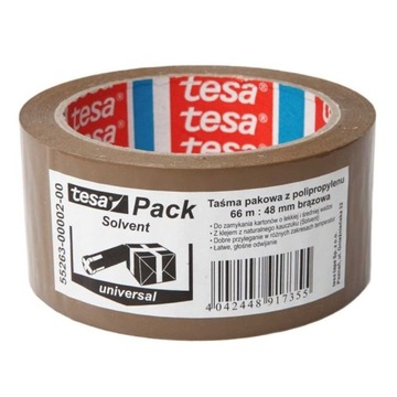 Taśma klejąca pakowa solvent tesapack 66m x 48mm, brązowa