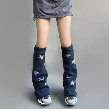 Harajuku Y2K Skull Star Knitted Leg Warmers Autumn Winter Thickened Warm Do